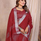 Rajwada Maroon Cotton Blend Solid Saree For Women