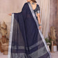 Rajwada Navy Blue Cotton Blend Solid Saree For Women
