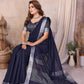 Rajwada Navy Blue Cotton Blend Solid Saree For Women