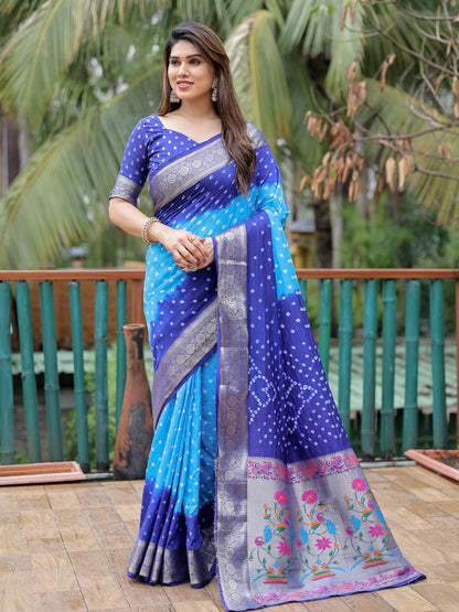 Rajwada Royal Blue And Sky Blue Silk Blend Embroidered Saree For Women