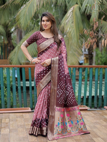 Rajwada Dusty Mauve Silk Blend Embroidered Saree For Women
