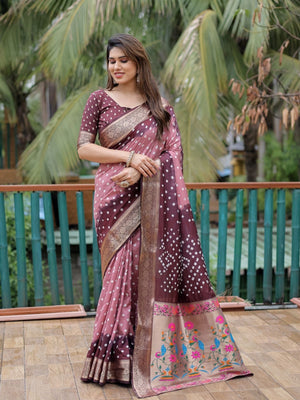 Rajwada Dusty Mauve Silk Blend Embroidered Saree For Women