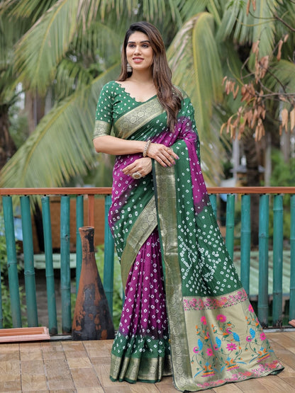 Rajwada Purple And Green Silk Blend Embroidered Saree For Women