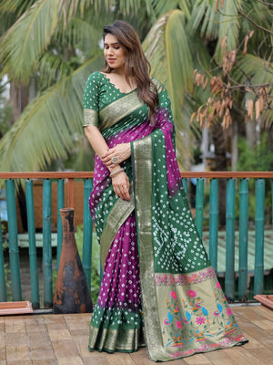 Rajwada Purple And Green Silk Blend Embroidered Saree For Women