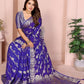 Rajwada Royal Blue Silk Blend Solid Saree For Women