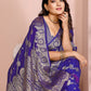 Rajwada Royal Blue Silk Blend Solid Saree For Women