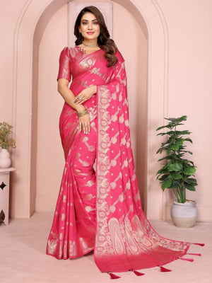 Rajwada Pink Silk Blend Solid Saree For Women