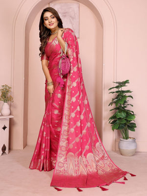 Rajwada Pink Silk Blend Solid Saree For Women