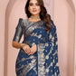 Rajwada Steal Blue Silk Blend Solid Saree For Women