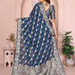 Rajwada Steal Blue Silk Blend Solid Saree For Women