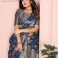 Rajwada Steal Blue Silk Blend Solid Saree For Women