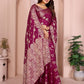 Rajwada Magenta Wine Silk Blend Solid Saree For Women