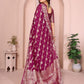 Rajwada Magenta Wine Silk Blend Solid Saree For Women