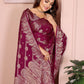 Rajwada Magenta Wine Silk Blend Solid Saree For Women