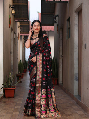 Rajwada Black Silk Blend Embroidered Saree For Women