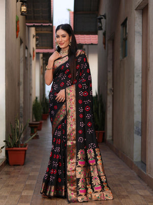 Rajwada Black Silk Blend Embroidered Saree For Women