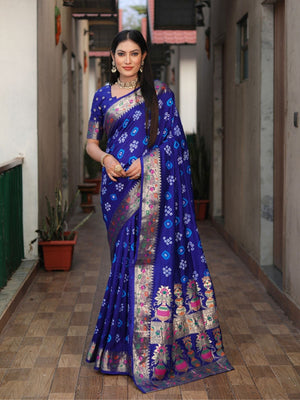 Rajwada Royal Blue Silk Blend Embroidered Saree For Women