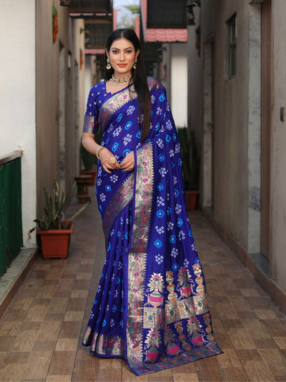 Rajwada Royal Blue Silk Blend Embroidered Saree For Women