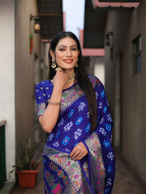 Rajwada Royal Blue Silk Blend Embroidered Saree For Women