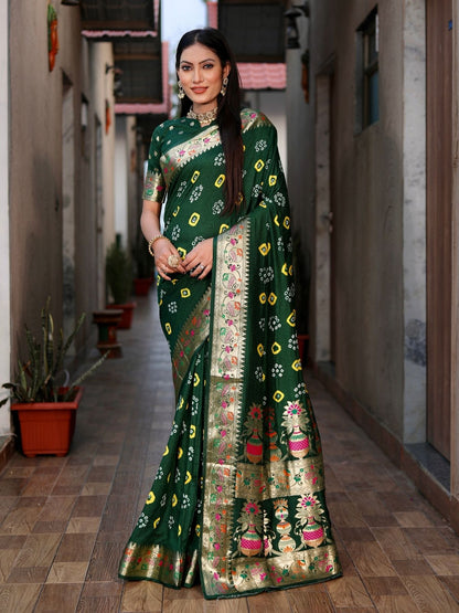Rajwada Dark Green Silk Blend Embroidered Saree For Women