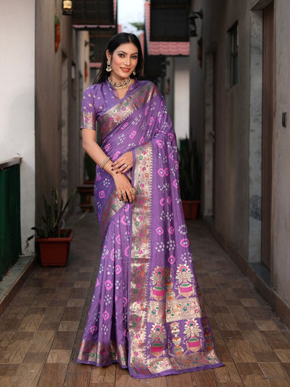 Rajwada Lavender Silk Blend Embroidered Saree For Women