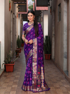 Rajwada Royal Purple Silk Blend Embroidered Saree For Women