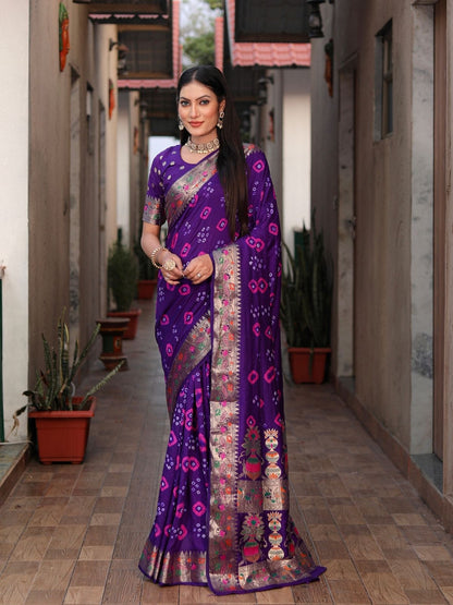 Rajwada Royal Purple Silk Blend Embroidered Saree For Women