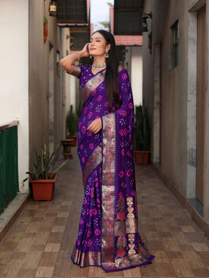 Rajwada Royal Purple Silk Blend Embroidered Saree For Women
