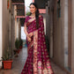 Rajwada Magenta Wine Silk Blend Embroidered Saree For Women