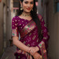 Rajwada Magenta Wine Silk Blend Embroidered Saree For Women