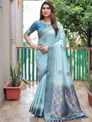 Rajwada Blue Silk Blend Embroidered Saree For Women