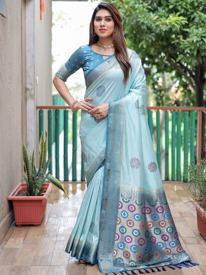 Rajwada Blue Silk Blend Embroidered Saree For Women
