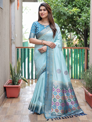 Rajwada Blue Silk Blend Embroidered Saree For Women