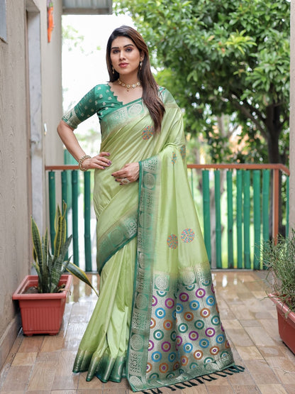 Rajwada Light Green Silk Blend Embroidered Saree For Women