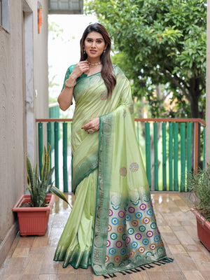 Rajwada Light Green Silk Blend Embroidered Saree For Women