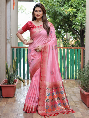Rajwada Pastel Pink Silk Blend Embroidered Saree For Women
