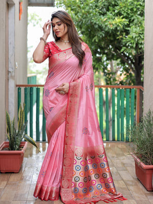 Rajwada Pastel Pink Silk Blend Embroidered Saree For Women