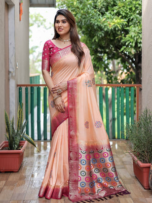 Rajwada Cream Silk Blend Embroidered Saree For Women