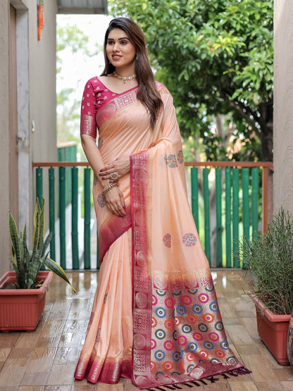 Rajwada Cream Silk Blend Embroidered Saree For Women