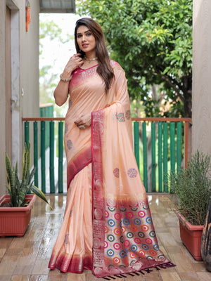 Rajwada Cream Silk Blend Embroidered Saree For Women