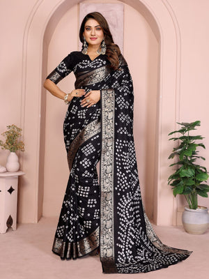 Rajwada Black Silk Blend Printed Saree For Women