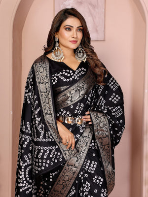 Rajwada Black Silk Blend Printed Saree For Women