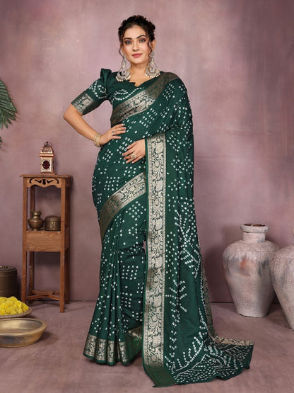 Rajwada Dark Green Silk Blend Printed Saree For Women