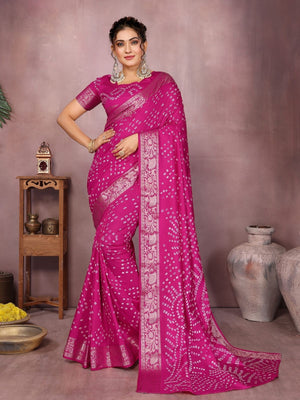 Rajwada Dark Pink Silk Blend Printed Saree For Women