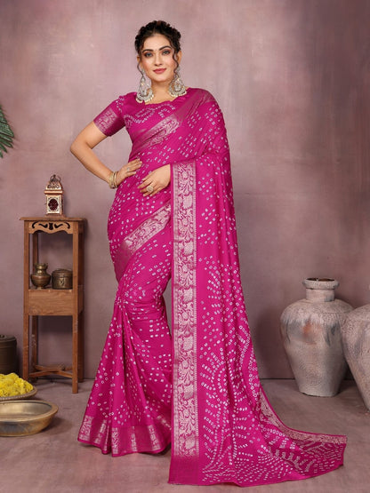 Rajwada Dark Pink Silk Blend Printed Saree For Women