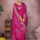 Rajwada Dark Pink Silk Blend Printed Saree For Women