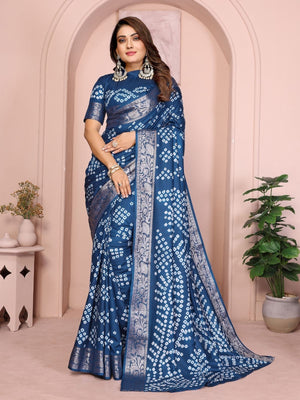 Rajwada Royal Blue Silk Blend Printed Saree For Women