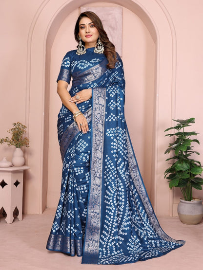 Rajwada Royal Blue Silk Blend Printed Saree For Women