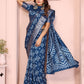 Rajwada Royal Blue Silk Blend Printed Saree For Women