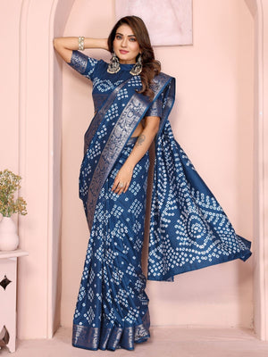 Rajwada Royal Blue Silk Blend Printed Saree For Women